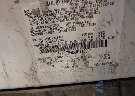 2017 Ford Taurus Sel z USA, uszkodzony, nr VIN 1FAHP2E86HG116904